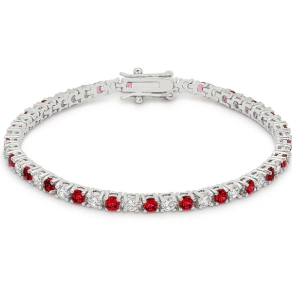 7" Sparkling Red Garnet & Clear Evening Bracelet